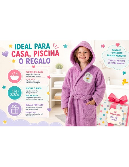 Albornoz Infantil Niña Algodón Natural 100% Capucha y Bolsillos Do Magic