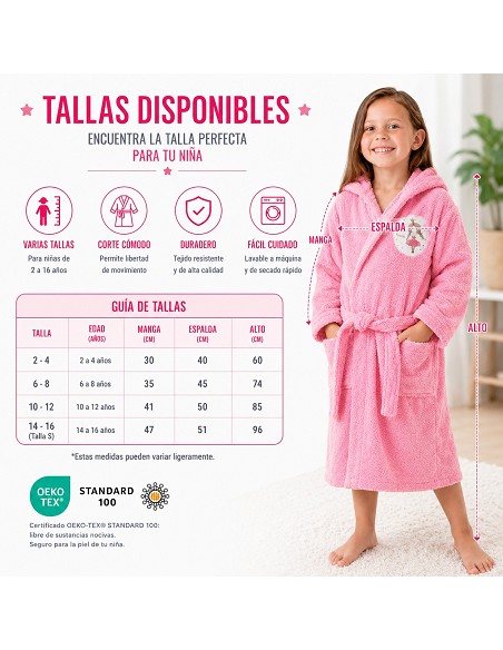 Albornoz Infantil Niña Algodón Natural 100% Capucha y Bolsillos Little Princess